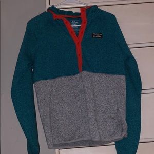 L. L Bean Blue and Grey Hooded Fleece Pullover